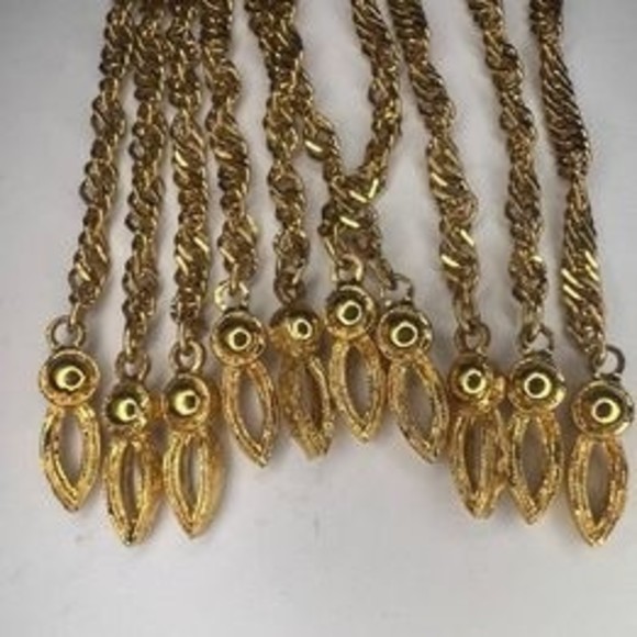 Vtg D'ORLAN Etruscan revival fringe tassel gold tone necklace 70's 26" - Picture 2 of 10